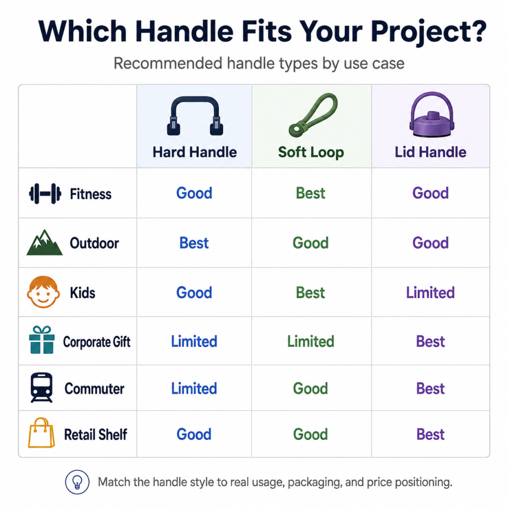 Insulated bottle handle selection guide for fitness outdoor kids corporate gift and commuter markets