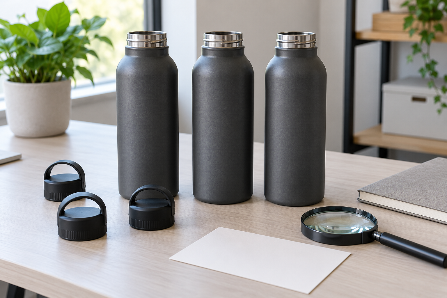 Conceptual arrangement of bottle samples and inspection tools for recording washing durability observations